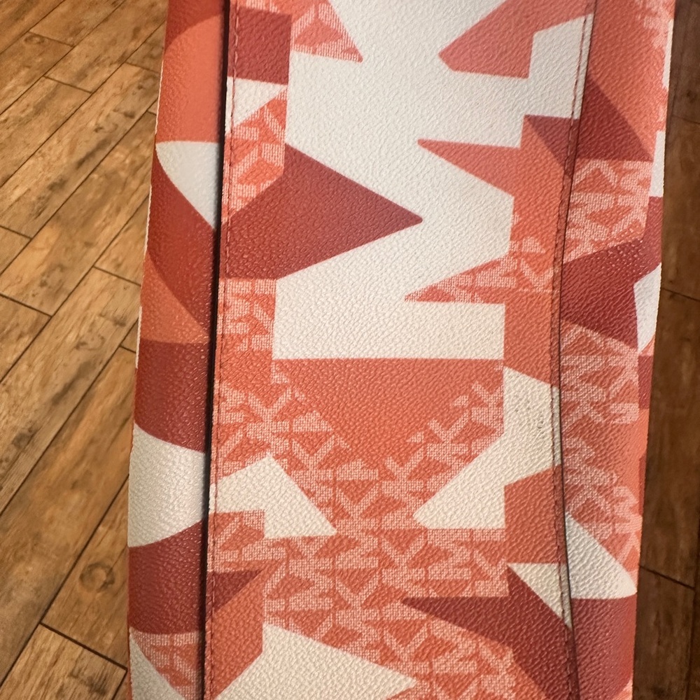 Michael Kors Coral and White MK Logo Tote - Picture 6 of 6